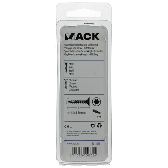 Mack 1018018 - spaanplschr.vzkop-zelfb. geelverz. 28 st 4,5 x 50 mm | 5 stuks
