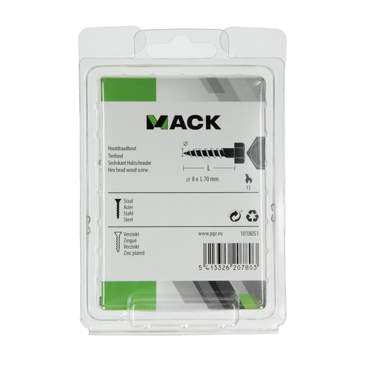 Afbeelding laden in galerijviewer, Mack 1018051 - houtdraadbout staal verzinkt 16 st 8 x 70 mm | 5 stuks
