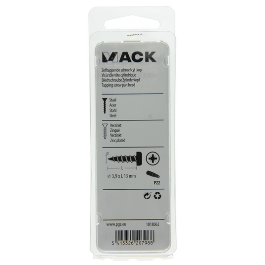 Mack 1018062 - zelftappende schroef cylkop verz. 65 st 3,9 x 13 mm | 10 stuks