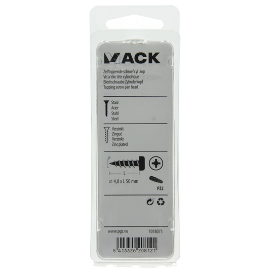Mack 1018075 - zelftappende schroef cylkop verz. 18 st 4,8 x 50 mm | 5 stuks