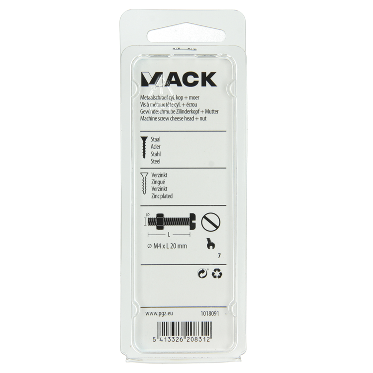 Afbeelding laden in galerijviewer, Mack 1018091 - metaalschroef cyl. kop + moer verz. 55 st m4 x 20 mm | 5 stuks
