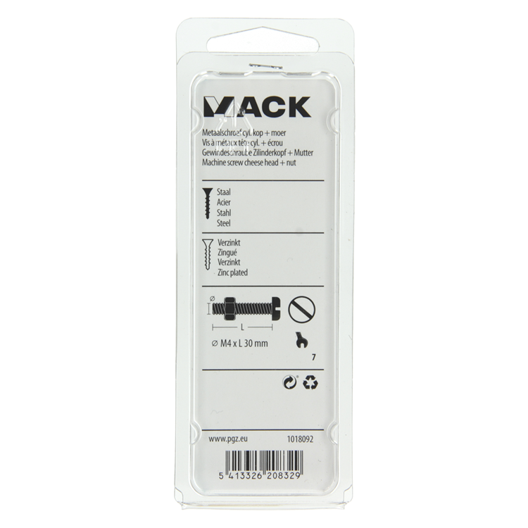 Afbeelding laden in galerijviewer, Mack 1018092 - metaalschroef cyl. kop + moer verz. 40 st m4 x 30 mm | 5 stuks
