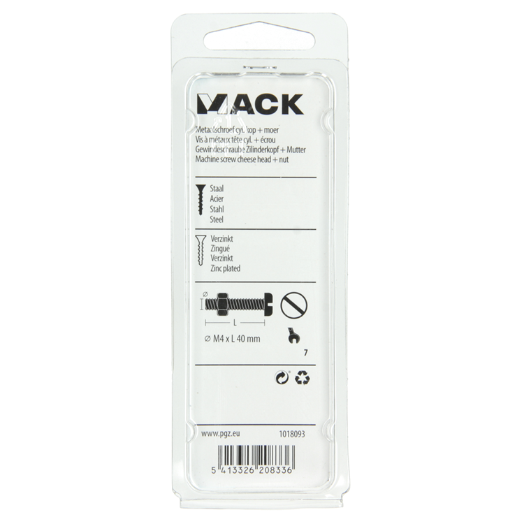 Afbeelding laden in galerijviewer, Mack 1018093 - metaalschroef cyl. kop + moer verz. 34 st m4 x 40 mm | 5 stuks
