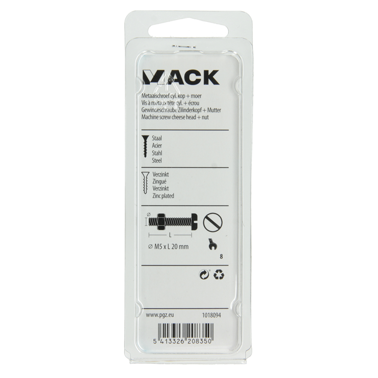 Afbeelding laden in galerijviewer, Mack 1018094 - metaalschroef cyl. kop + moer verz. 38 st m5 x 20 mm | 5 stuks
