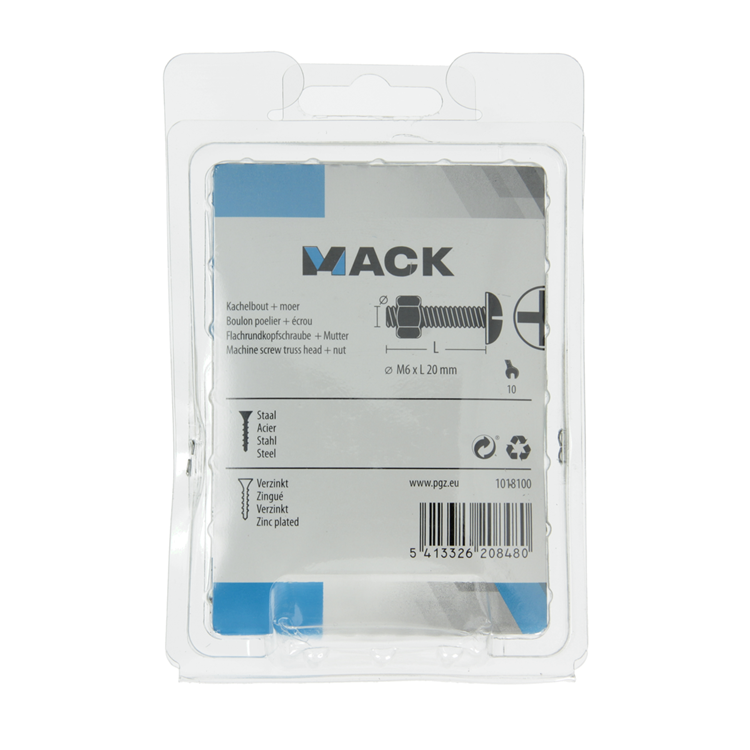 Afbeelding laden in galerijviewer, Mack 1018100 - kachelbout + moer staal verzinkt 40 st m6 x 20 mm | 5 stuks

