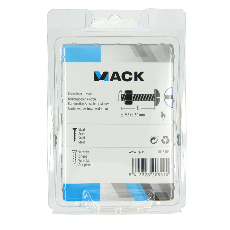 Afbeelding laden in galerijviewer, Mack 1018103 - kachelbout + moer staal verzinkt 26 st m6 x 50 mm | 5 stuks
