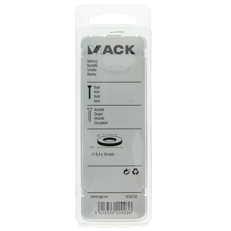 Afbeelding laden in galerijviewer, Mack 1018118 - sluitring staal verzinkt 100 st 8,4 x 16 mm | 5 stuks
