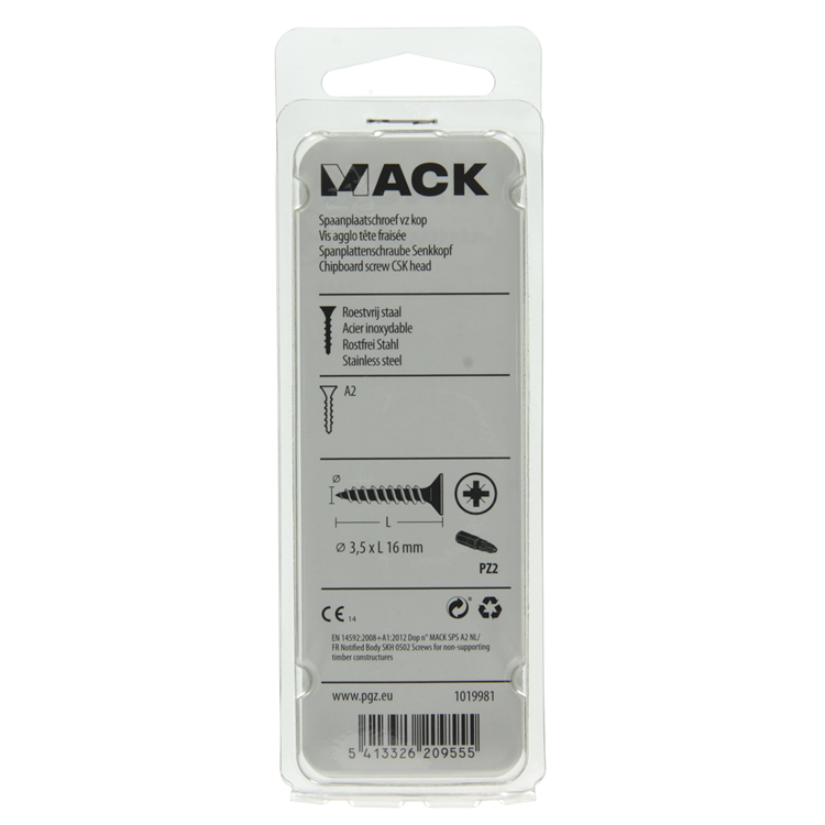 Afbeelding laden in galerijviewer, Mack 1019981 - spaanplaatschroef vz kop rvs 110 st 3,5 x 16 mm | 5 stuks
