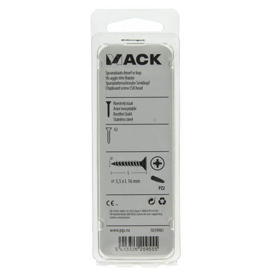 Mack 1019981 - spaanplaatschroef vz kop rvs 110 st 3,5 x 16 mm | 5 stuks