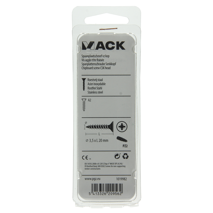 Afbeelding laden in galerijviewer, Mack 1019982 - spaanplaatschroef vz kop rvs 100 st 3,5 x 20 mm | 5 stuks
