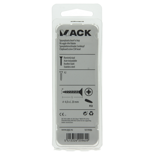 Mack 1019986 - spaanplaatschroef vz kop rvs 80 st 4,0 x 20 mm | 5 stuks