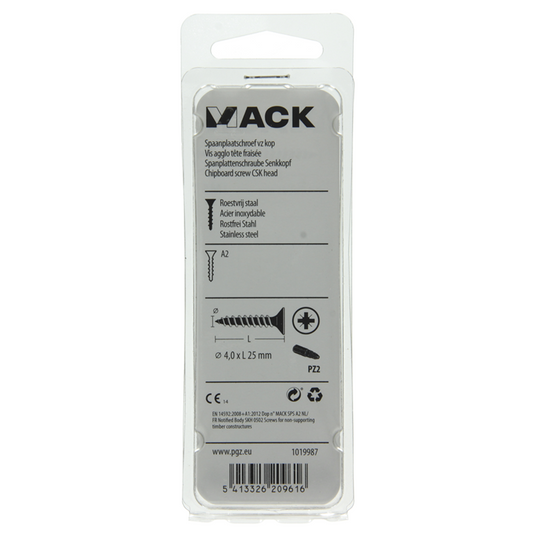 Mack 1019987 - spaanplaatschroef vz kop rvs 70 st 4,0 x 25 mm | 5 stuks