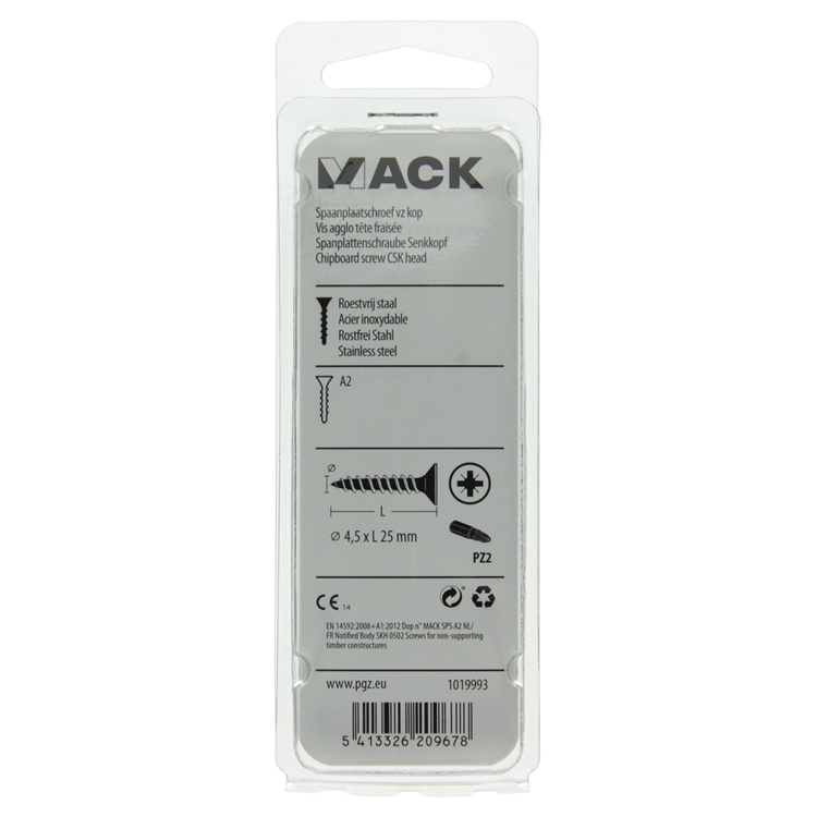 Afbeelding laden in galerijviewer, Mack 1019993 - spaanplaatschroef vz kop rvs 55 st 4,5 x 25 mm | 5 stuks

