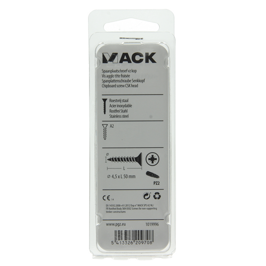 Mack 1019996 - spaanplaatschroef vz kop rvs 32 st 4,5 x 50 mm | 5 stuks