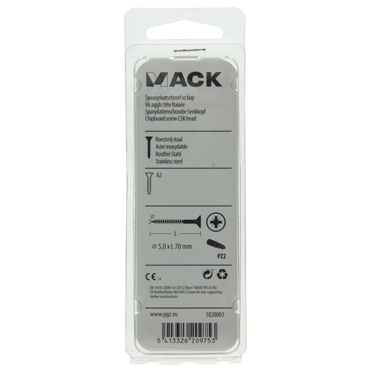 Afbeelding laden in galerijviewer, Mack 1020001 - spaanplaatschroef vz kop rvs 18 st 5,0 x 70 mm | 5 stuks
