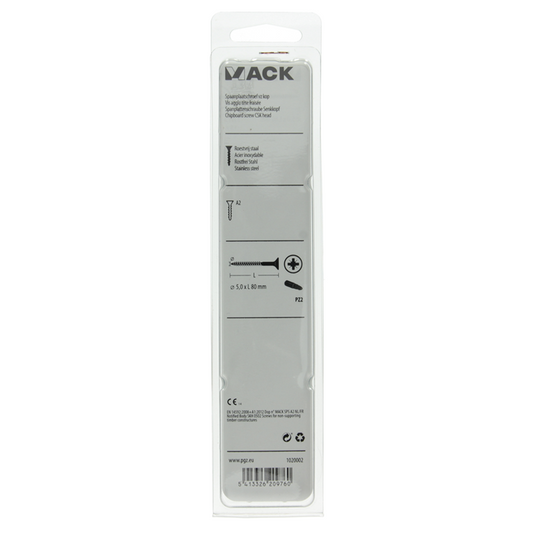 Mack 1020002 - spaanplaatschroef vz kop rvs 15 st 5,0 x 80 mm | 5 stuks
