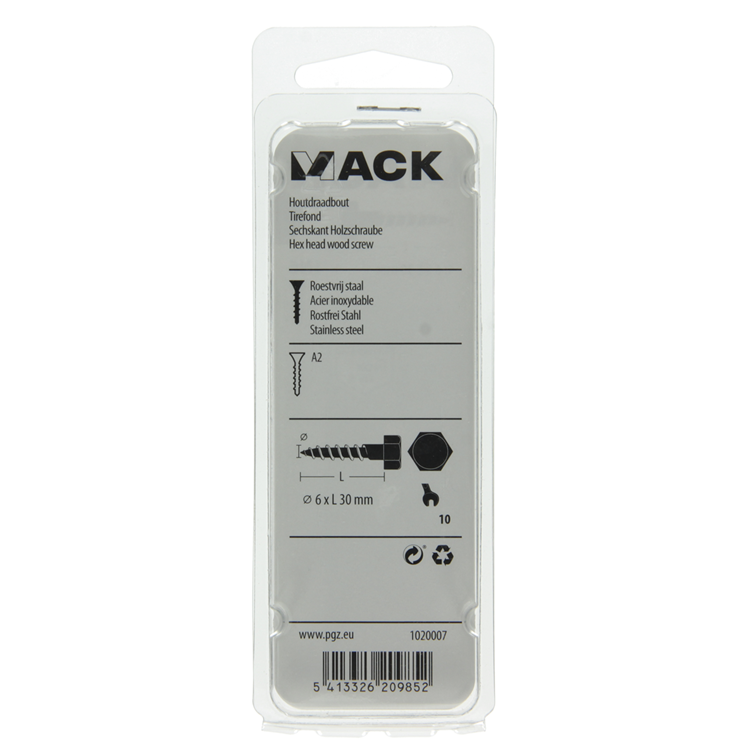 Afbeelding laden in galerijviewer, Mack 1020007 - houtdraadbout roestvrijstaal 18 st 6 x 30 mm | 5 stuks
