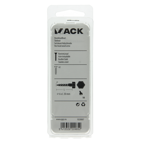 Mack 1020007 - houtdraadbout roestvrijstaal 18 st 6 x 30 mm | 5 stuks