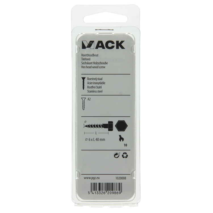 Afbeelding laden in galerijviewer, Mack 1020008 - houtdraadbout roestvrijstaal 14 st 6 x 40 mm | 5 stuks
