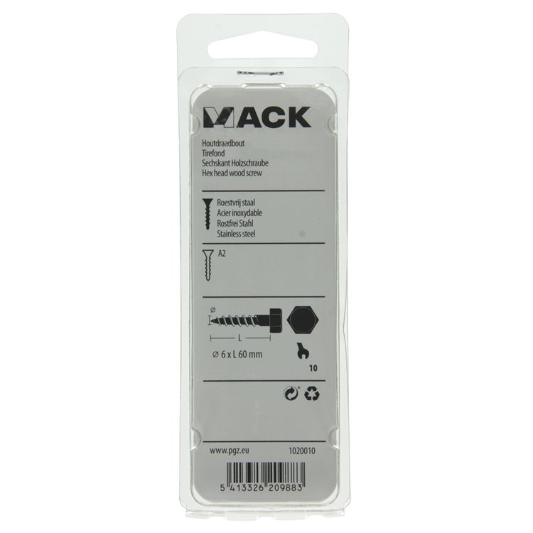 Afbeelding laden in galerijviewer, Mack 1020010 - houtdraadbout roestvrijstaal 10 st 6 x 60 mm | 5 stuks
