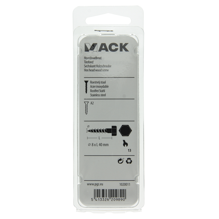 Afbeelding laden in galerijviewer, Mack 1020011 - houtdraadbout roestvrijstaal 10 st 8 x 40 mm | 5 stuks
