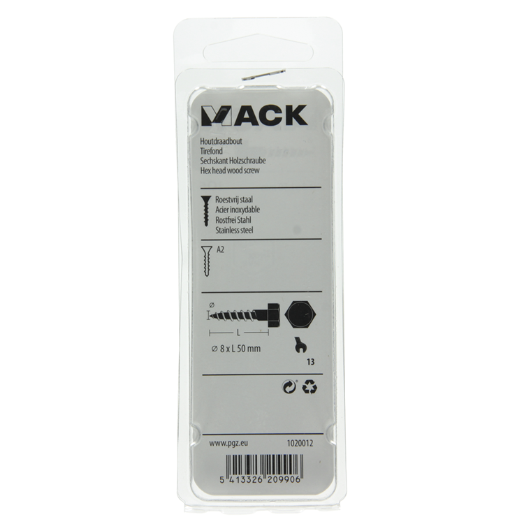 Afbeelding laden in galerijviewer, Mack 1020012 - houtdraadbout roestvrijstaal 8 st 8 x 50 mm | 5 stuks
