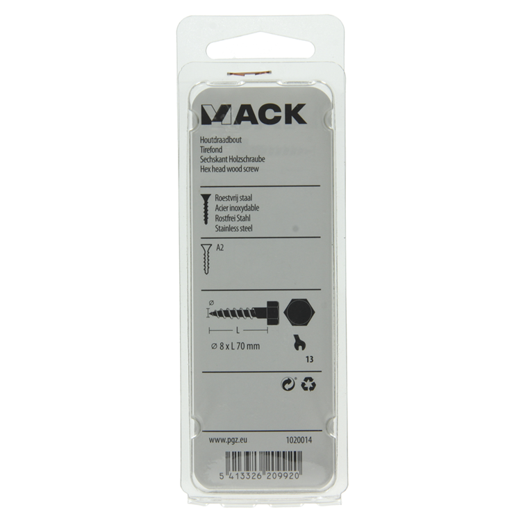 Afbeelding laden in galerijviewer, Mack 1020014 - houtdraadbout roestvrijstaal 6 st 8 x 70 mm | 5 stuks
