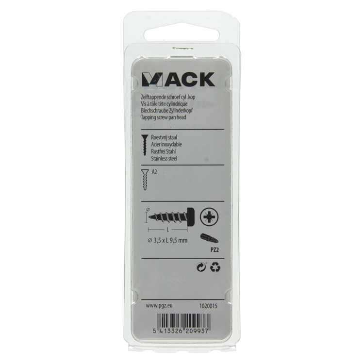 Afbeelding laden in galerijviewer, Mack 1020015 - zelftappende schroef cyl.kop a2 70 st 3,5 x 9,5 mm | 5 stuks
