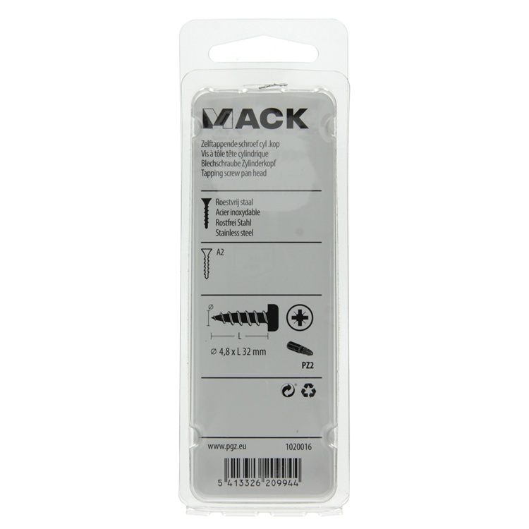 Afbeelding laden in galerijviewer, Mack 1020016 - zelftappende schroef cyl.kop a2 20 st 4,8 x 32 mm | 5 stuks
