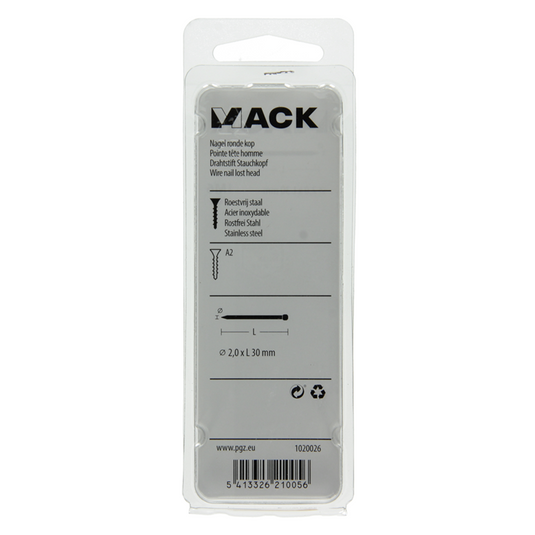 Mack 1020026 - nagel ronde kop inox a2 70 st 2,0 x 30 mm | 5 stuks