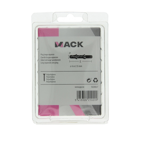 Mack 1020027 - plug lange expansie polyethyl 60 st 6 x 55 mm | 3 stuks