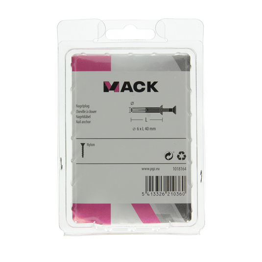 Mack 1018164 - nylon nagelplug polyamide 38 st 6 x 40 mm | 3 stuks