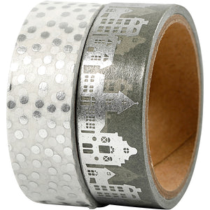 Https: www.cchobby.nl masking-tape-huizen-en-stippen-folie-b-15-mm-zilver-2x4-m-1-doos