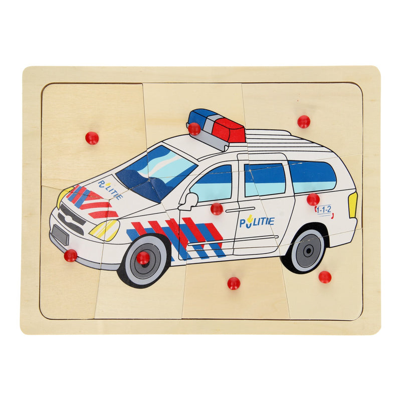 Afbeelding laden in galerijviewer, Playwood houten puzzel politie auto 9 delig hout
