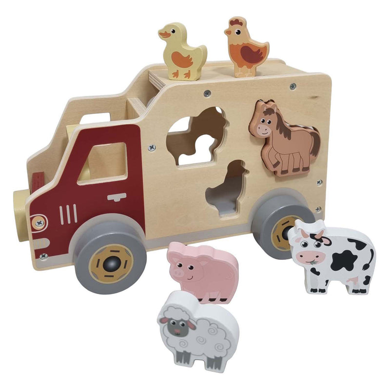Load image into Gallery viewer, Playwood houten vormenauto boerderijdieren
