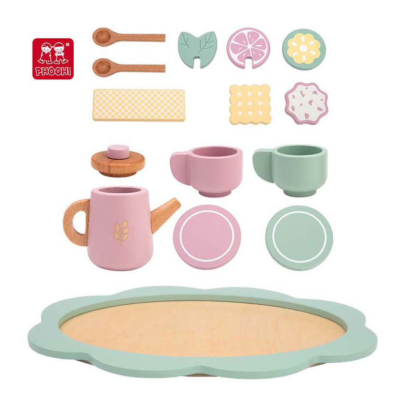 Load image into Gallery viewer, Playwood houten theeservies pastel, 17dlg.
