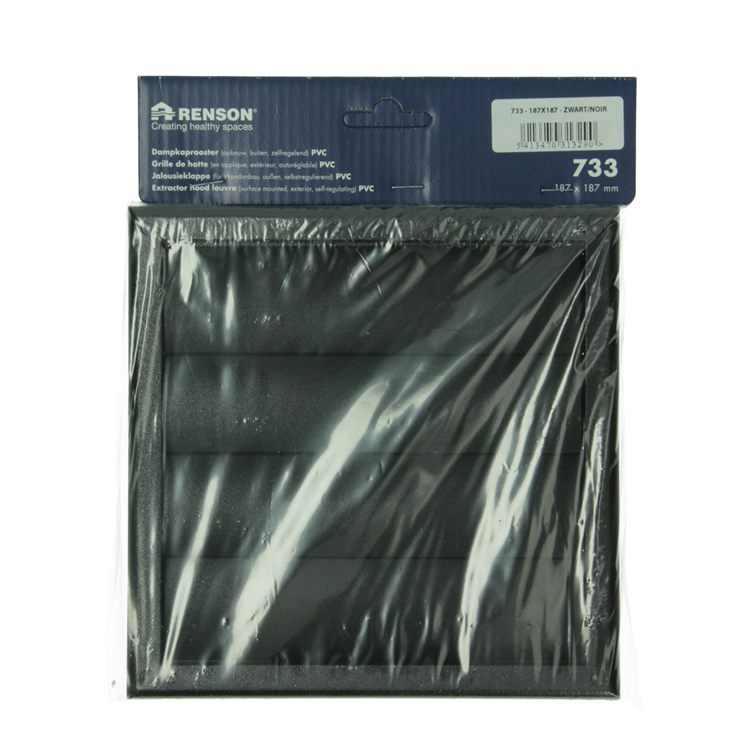 Afbeelding laden in galerijviewer, Renson 1069266 - opbouw dampkaprooster pvc 733 (187x187) str 9005 (zwart) | 2 stuks
