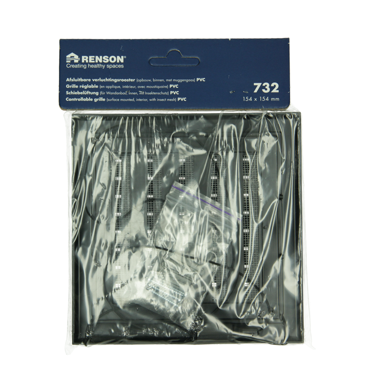 Afbeelding laden in galerijviewer, Renson 1069262 - opbouw regelbare rooster pvc 732 (154x154) str 9005 (zwart) | 2 stuks
