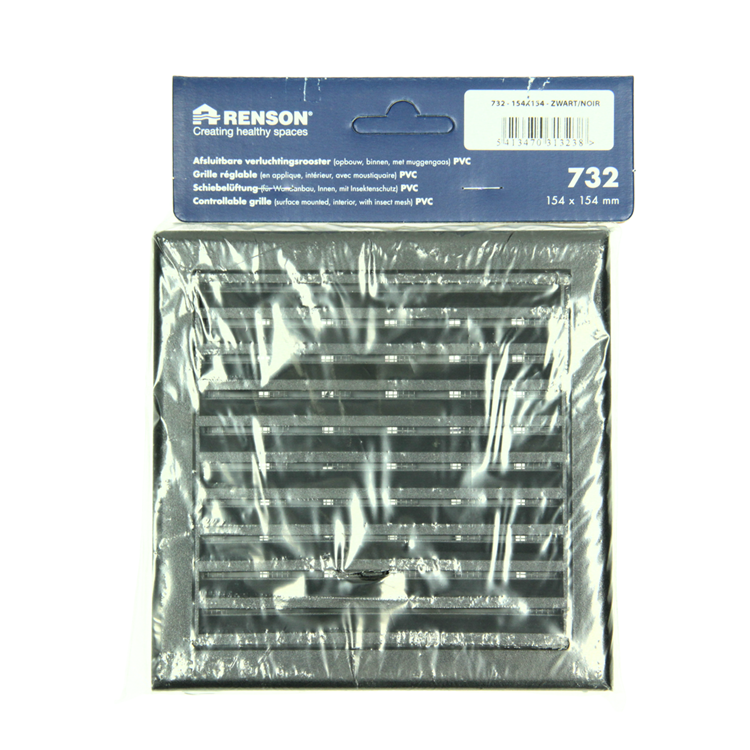 Afbeelding laden in galerijviewer, Renson 1069262 - opbouw regelbare rooster pvc 732 (154x154) str 9005 (zwart) | 2 stuks
