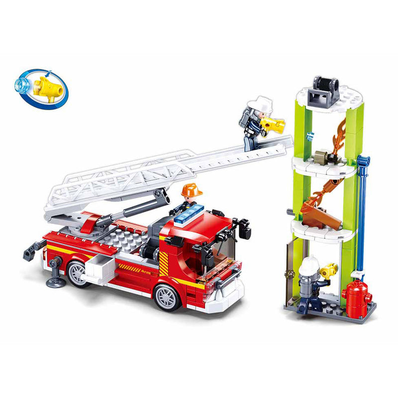 Afbeelding laden in galerijviewer, Sluban fire brandweerauto met telescoopladder ladderauto bouwspeelgoed kinderen vanaf 6 jaar – constructiespeelgoed bouwdoos met 343 bouwstenen – m38-b0966
