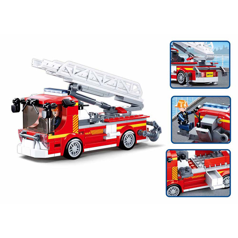 Afbeelding laden in galerijviewer, Sluban fire brandweerauto met telescoopladder ladderauto bouwspeelgoed kinderen vanaf 6 jaar – constructiespeelgoed bouwdoos met 343 bouwstenen – m38-b0966
