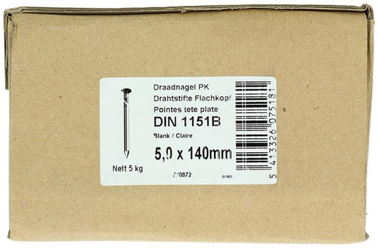 1015656 - doos 5 kg. nagels platte kop 5,0x140 mm | 2 stuks