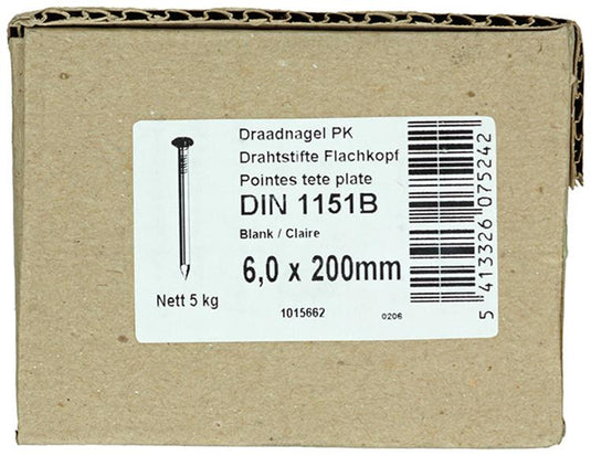 1015662 - doos 5 kg. nagels platte kop 6,5x200 mm | 2 stuks