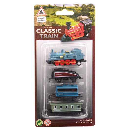 Johntoy diecast locomotief met drie wagons. 3+
