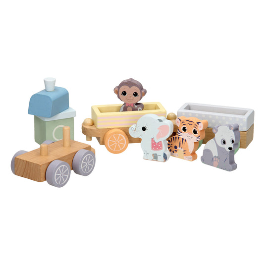 Joueco houten trein wilde dieren