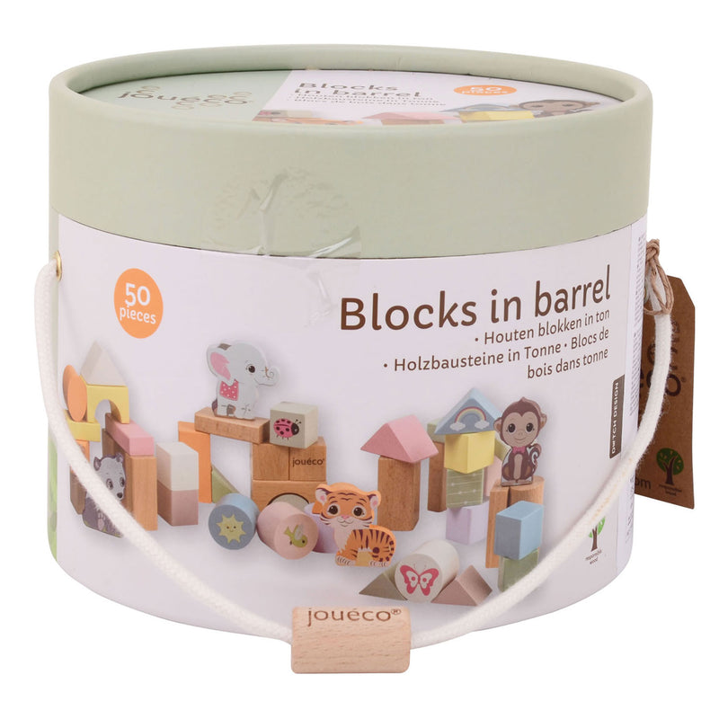 Afbeelding laden in galerijviewer, Jouéco ® - the wildies family houten blokken in ton 50 stuks
