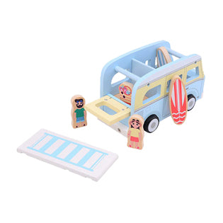 Afbeelding laden in galerijviewer, Jouéco joueco houten retro strandbus met accessoires
