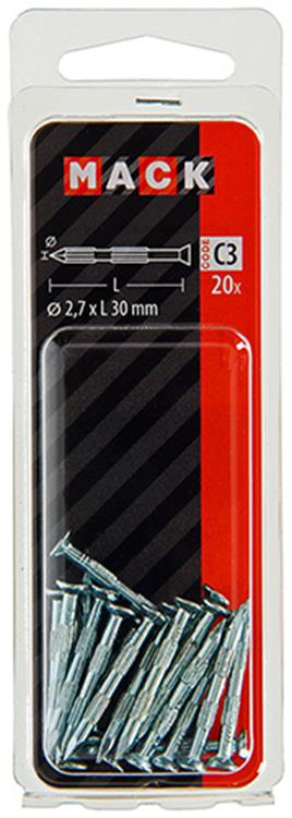 Afbeelding laden in galerijviewer, Mack 1017186 - stalen ribnagel vk st.gehard + verz.20 st 2,7 x 30 mm | 10 stuks
