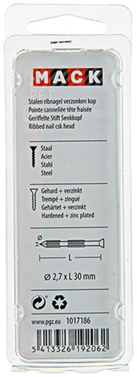 Afbeelding laden in galerijviewer, Mack 1017186 - stalen ribnagel vk st.gehard + verz.20 st 2,7 x 30 mm | 10 stuks
