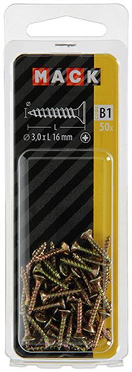 Afbeelding laden in galerijviewer, Mack 1017216 - spaanplaatschroef vz kop geelverz.50 st 3,0 x 16 mm | 10 stuks
